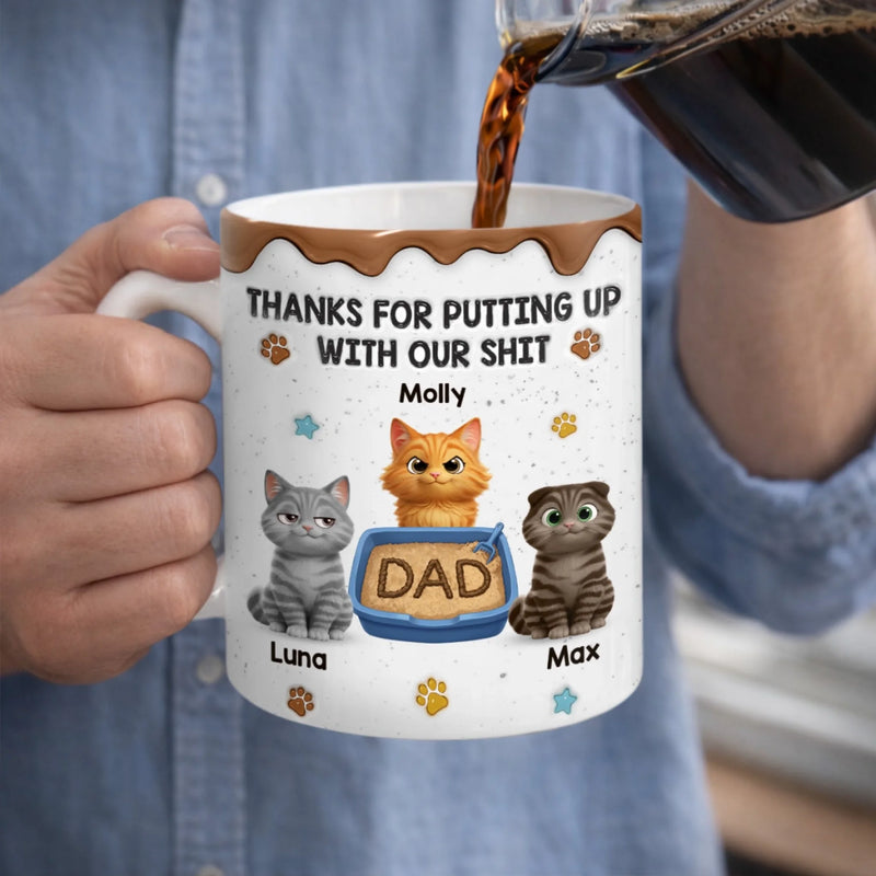 Custom 3D Inflated Effect Printed Mug - Personalized Father's Day Birthday Gifts For Cat Lovers, Cat Mom And Dad - Purr More Worry Less
