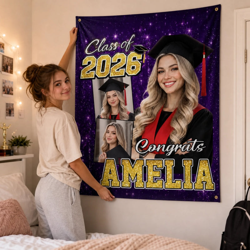 Custom Photo Backdrop - Personalized Graduation Gifts For Him, Her - Congrats Never Looked This Glam