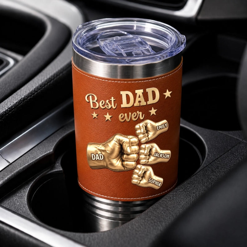 Custom Printed Leather Tumbler - Personalized Father's Day Birthday Gifts For Dad, Grandpa - Forever Thankful For Dad