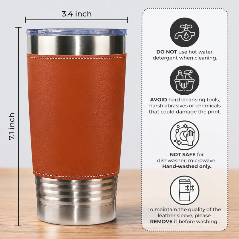Custom Printed Leather Tumbler - Personalized Father's Day Birthday Gifts For Dad, Grandpa - Forever Thankful For Dad
