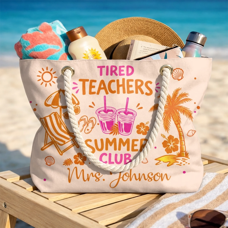 Custom Beach Bag - Personalized Summer Vacation And Travel Gifts For Teachers - Teacher Off Duty