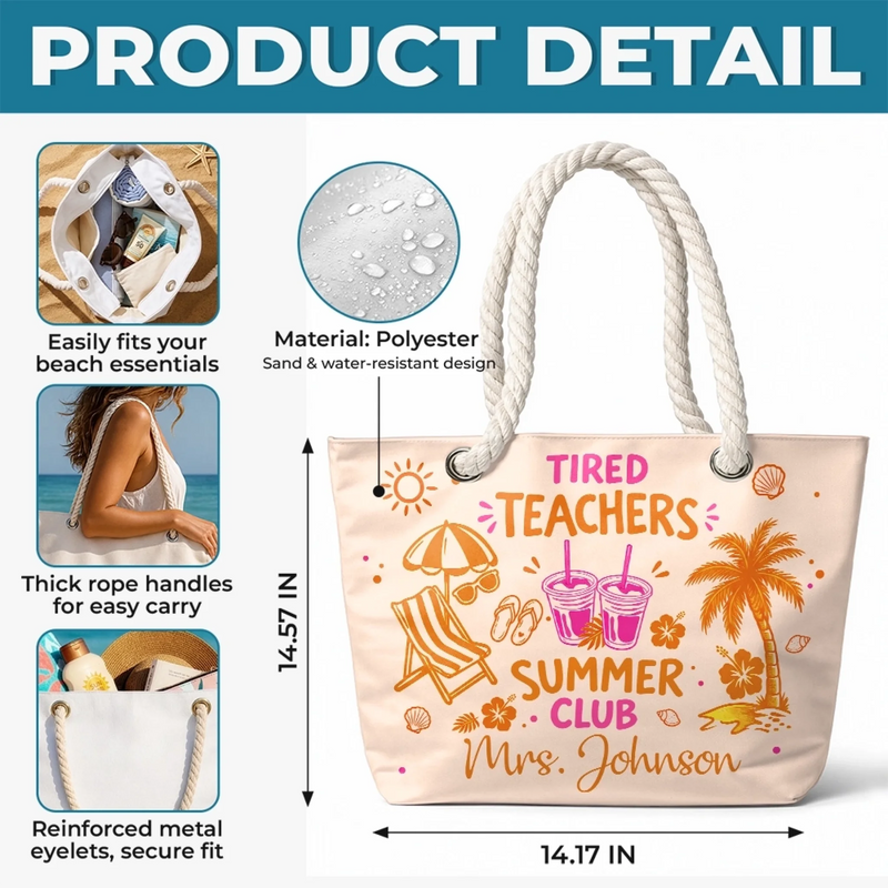 Custom Beach Bag - Personalized Summer Vacation And Travel Gifts For Teachers - Teacher Off Duty