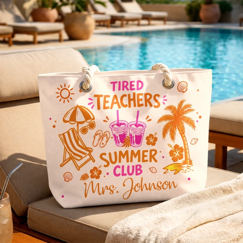 Custom Beach Bag - Personalized Summer Vacation And Travel Gifts For Teachers - Teacher Off Duty