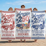 Custom Beach Towel - Personalized America 250th Anniversary, Summer Vacation And Travel Gifts For Mom, Dad, Brother, Sister, Kids - Born Free, Beach Bound