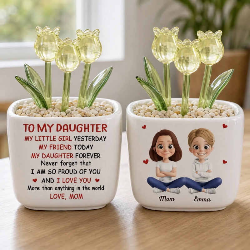 Custom Glass Everlasting Tulips - Personalized Birthday Gifts For Daughter - Always Proud Of You