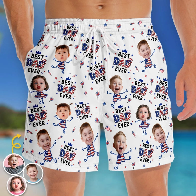 Custom Photo Tropical Hawaiian Aloha Men Beach Shorts - Personalized Father's Day, Summer Vacation And Travel Gifts For Dad, Grandpa - Best Dad Swim Drip