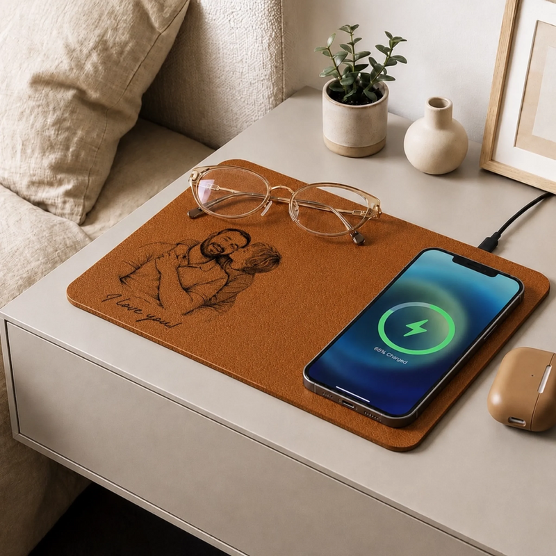 Custom Photo Charging Mat - Personalized Father's Day Birthday Gifts For Dad, Grandpa - Dad’s Love Never Misses