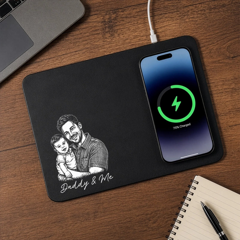 Custom Photo Charging Mat - Personalized Father's Day Birthday Gifts For Dad, Grandpa - Dad’s Love Never Misses