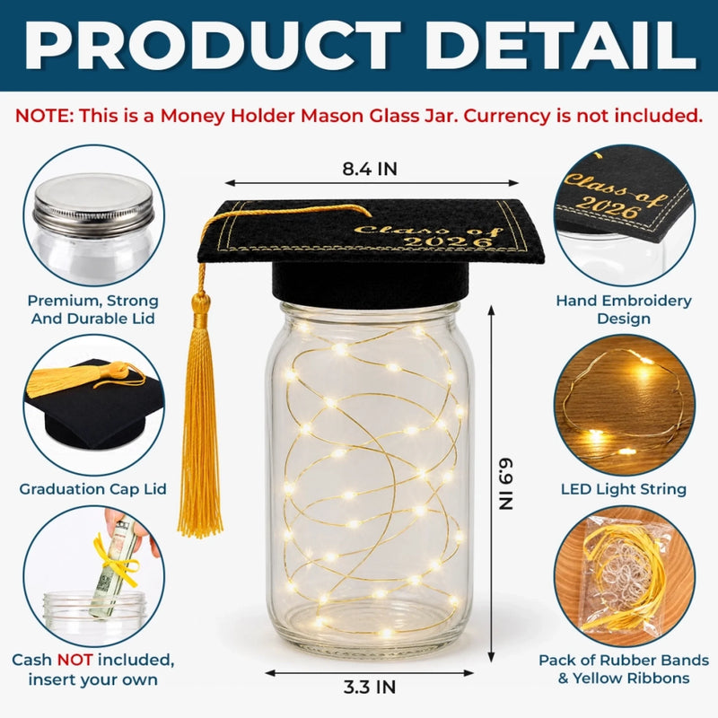 Custom Money Holder Mason Jar Light - Personalized Graduation Gifts For Him, Her - Graduation Glow With Purpose