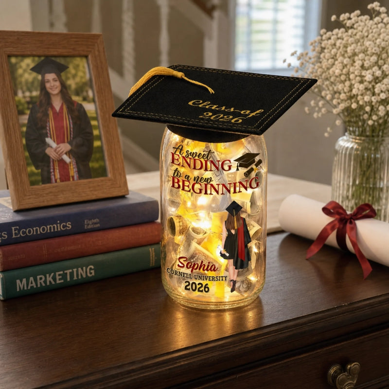 Custom Money Holder Mason Jar Light - Personalized Graduation Gifts For Him, Her - Graduation Glow With Purpose