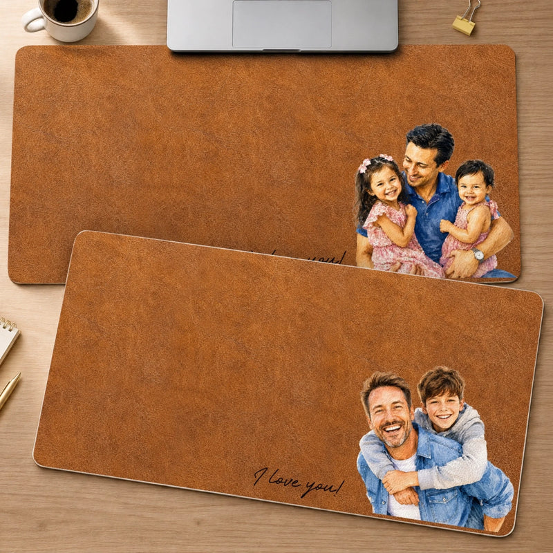 Custom Photo Desk Mat -  Personalized Father's Day Birthday Gifts For Dad, Grandpa - Love Became A Family