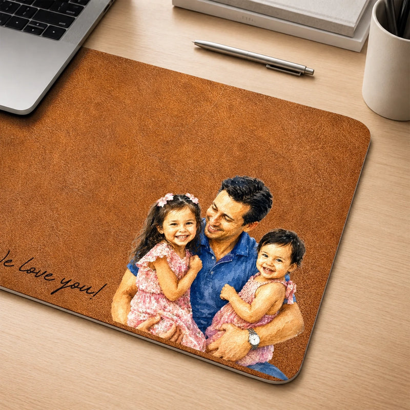 Custom Photo Desk Mat -  Personalized Father's Day Birthday Gifts For Dad, Grandpa - Love Became A Family