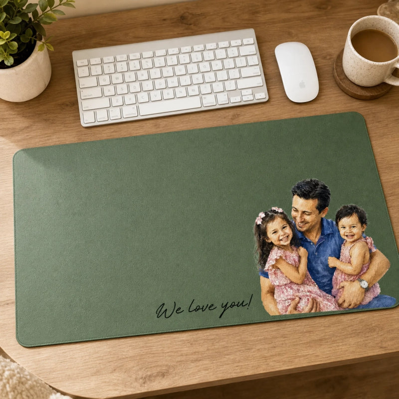 Custom Photo Desk Mat -  Personalized Father's Day Birthday Gifts For Dad, Grandpa - Love Became A Family