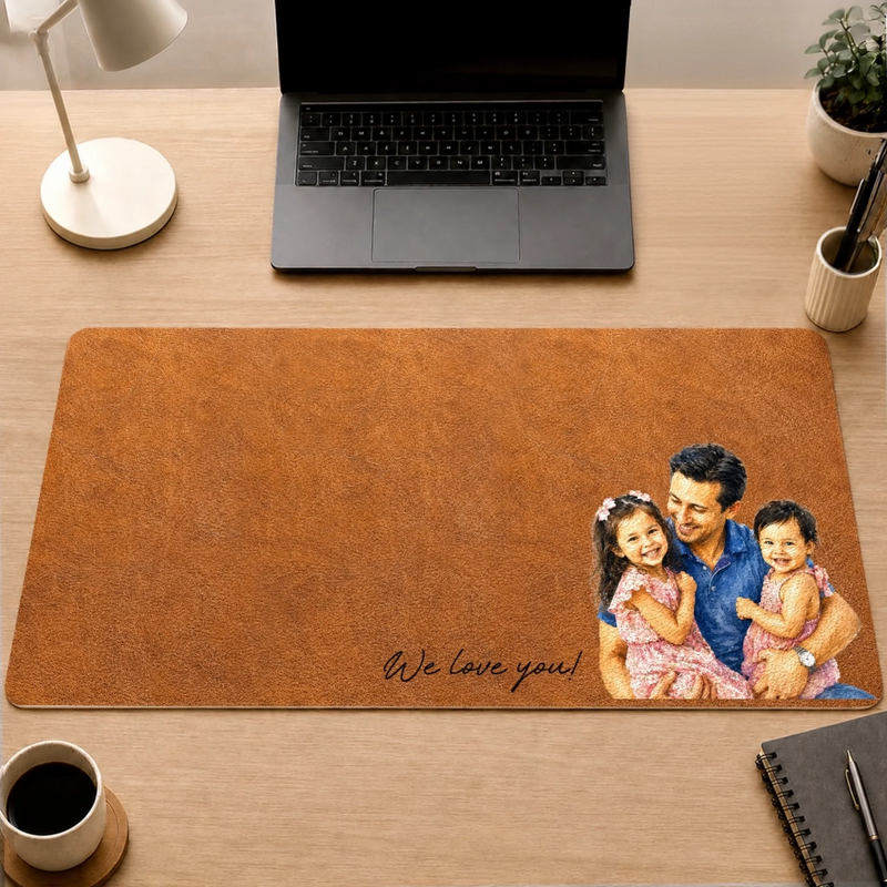 Custom Photo Desk Mat -  Personalized Father's Day Birthday Gifts For Dad, Grandpa - Love Became A Family
