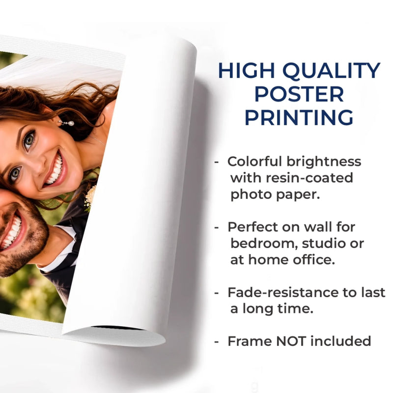 Custom Photo Funny Caricature Vertical Poster - Personalized Anniversary Wedding Gifts For Husband And Wife, Him And Her - Officially Stuck Together Forever