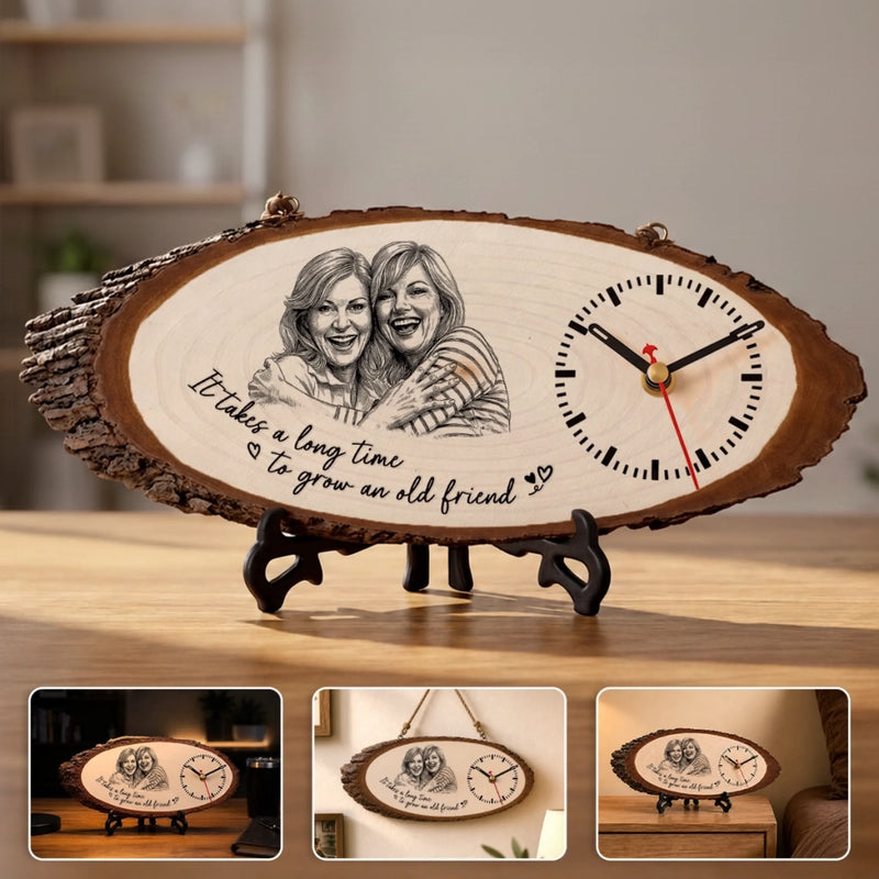 Custom Photo Rustic Wooden Clock - Personalized Best Friend Birthday Gifts For Women, Besties, Sisters, BFF - The Best Kind Of Forever Friend