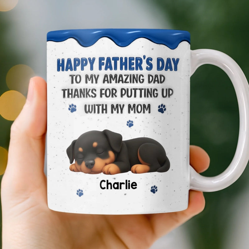 Custom 3D Inflated Effect Printed Mug - Personalized Father's Day Gifts For Dog Cat Lovers, Dog Dad And Mom, Cat Owners - Best Dad, Tough Job
