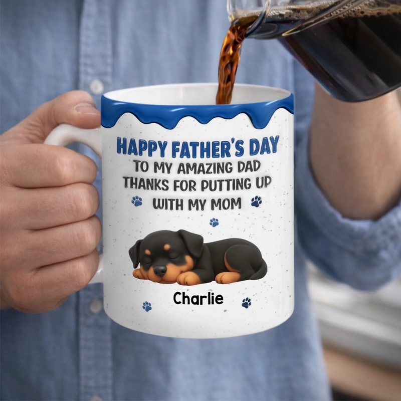 Custom 3D Inflated Effect Printed Mug - Personalized Father's Day Gifts For Dog Cat Lovers, Dog Dad And Mom, Cat Owners - Best Dad, Tough Job