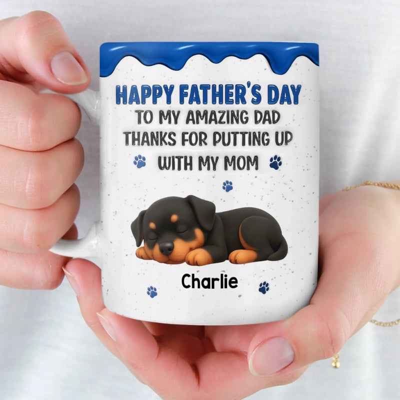 Custom 3D Inflated Effect Printed Mug - Personalized Father's Day Gifts For Dog Cat Lovers, Dog Dad And Mom, Cat Owners - Best Dad, Tough Job