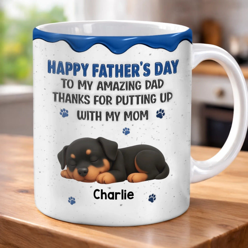 Custom 3D Inflated Effect Printed Mug - Personalized Father's Day Gifts For Dog Cat Lovers, Dog Dad And Mom, Cat Owners - Best Dad, Tough Job