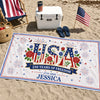 Custom Beach Towel - Personalized America 250th Anniversary, Summer Vacation And Travel Gifts For Mom, Dad, Brother, Sister, Kids - Stars, Stripes And Tan Lines