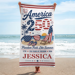 Custom Beach Towel - Personalized America 250th Anniversary, Summer Vacation And Travel Gifts For Mom, Dad, Brother, Sister, Kids - Born Free, Beach Bound