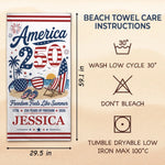 Custom Beach Towel - Personalized America 250th Anniversary, Summer Vacation And Travel Gifts For Mom, Dad, Brother, Sister, Kids - Born Free, Beach Bound
