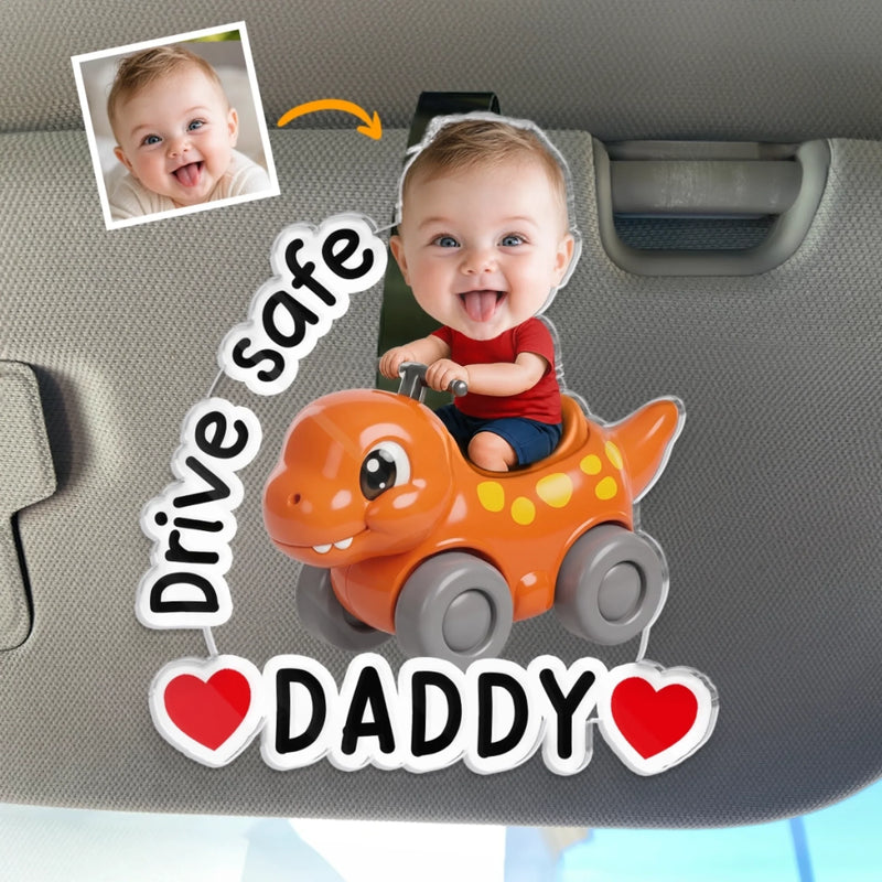 Custom Photo Acrylic Car Visor Clip - Personalized Father's Day Gifts For Dad, Grandpa - Drive Happy, Drive Safe