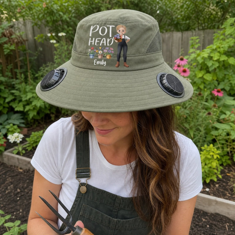 Custom Hat With Fans Solar Power - Personalized Garden Gifts For Gardeners - Let Her Garden Grow