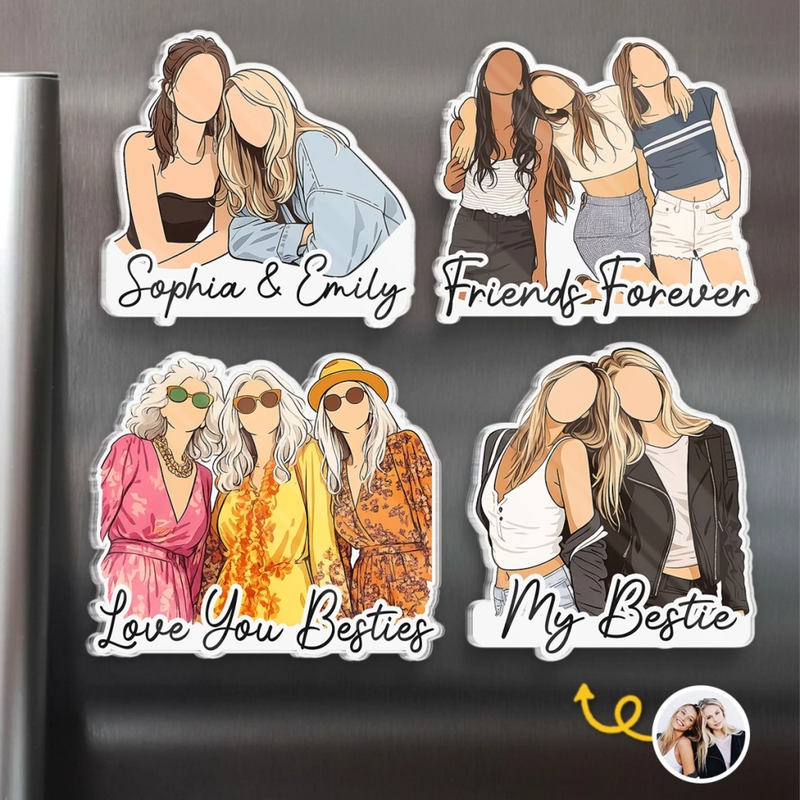 Custom Photo Acrylic Fridge Magnet - Personalized Best Friend Birthday Gifts For Women, Besties, Sisters, BFF - Chibi Version Of Us