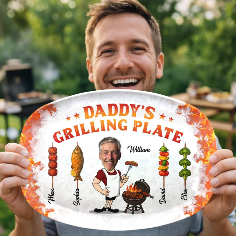 Custom Photo Platter - Personalized Father's Day Birthday Gifts For Dad, Grandpa - Dad In His Grilling Plate