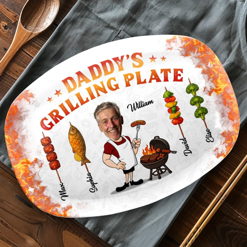 Custom Photo Platter - Personalized Father's Day Birthday Gifts For Dad, Grandpa - Dad In His Grilling Plate