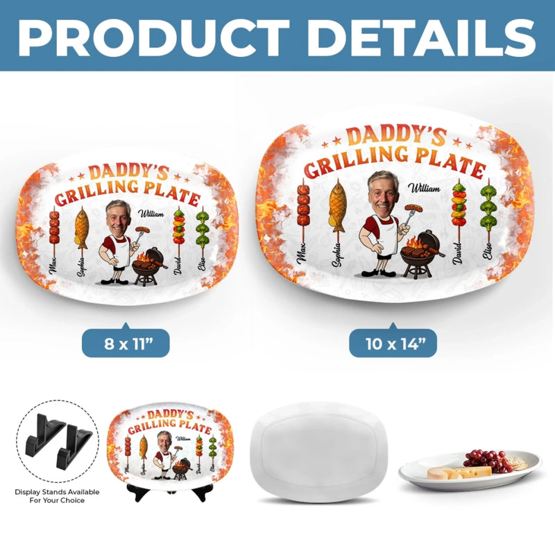 Custom Photo Platter - Personalized Father's Day Birthday Gifts For Dad, Grandpa - Dad In His Grilling Plate