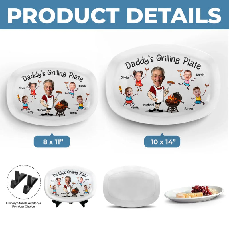 Custom Photo Serving Up Love, One BBQ At A Time - Family Personalized Custom Platter - Father's Day, Gift For Dad, Grandpa