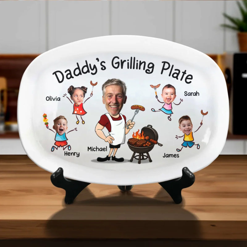 Custom Photo Serving Up Love, One BBQ At A Time - Family Personalized Custom Platter - Father's Day, Gift For Dad, Grandpa
