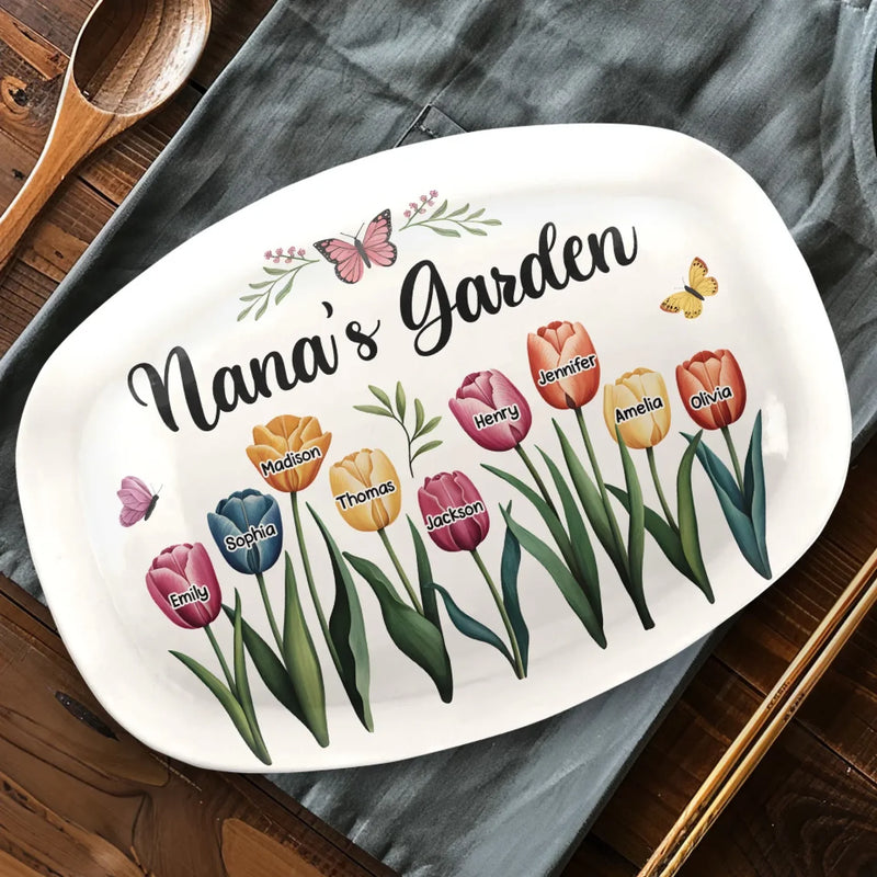 Custom Name Flower Garden Gifts for Nana - Personalized Platter