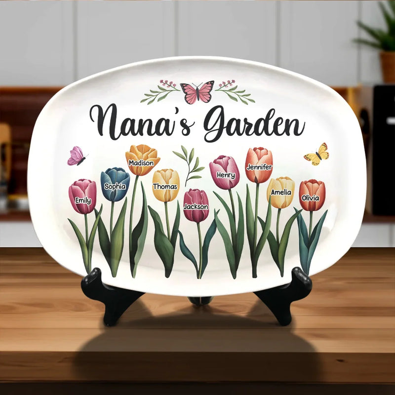 Custom Name Flower Garden Gifts for Nana - Personalized Platter