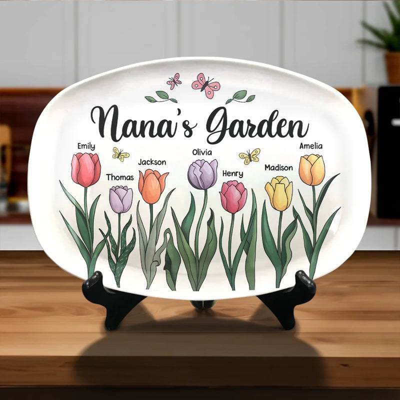 Grandma’s Heart Is A Garden Of Love - Family Personalized Custom Platter - Gift For Mom, Grandma