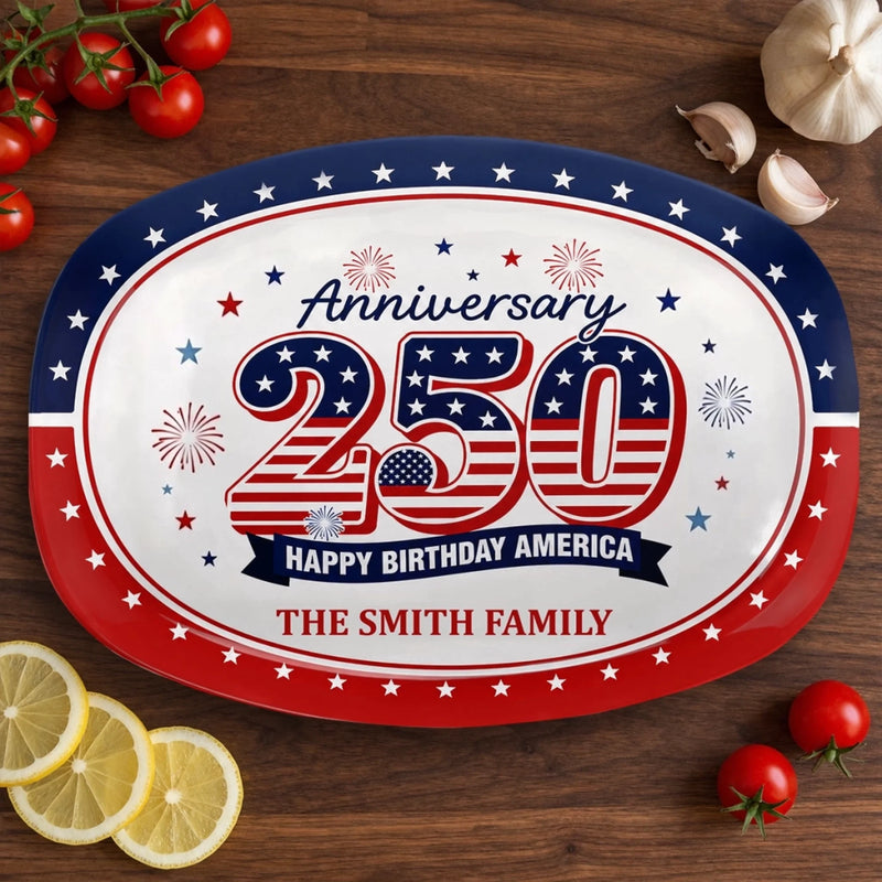 Custom Platter - Personalized America 250th Anniversary Gifts For Mom, Dad, Brother, Sister, Kids - Family Traditions Start Here