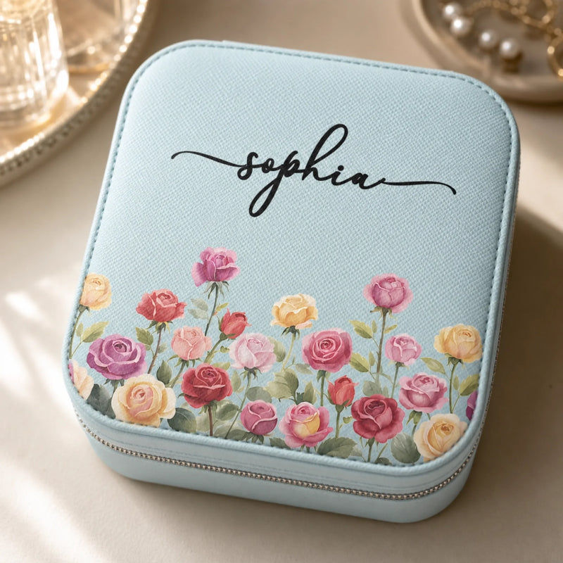 Custom Square Jewelry Case - Personalized Best Friend Birthday Gifts For Women, Besties, Sisters, BFF - Petals, Pearls And Pretty Things
