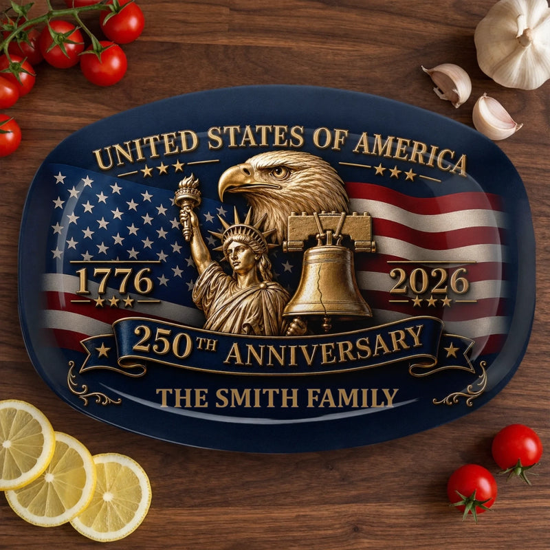 Custom Platter - Personalized America 250th Anniversary Gifts For Mom, Dad, Brother, Sister, Kids - 250 Years Of Freedom