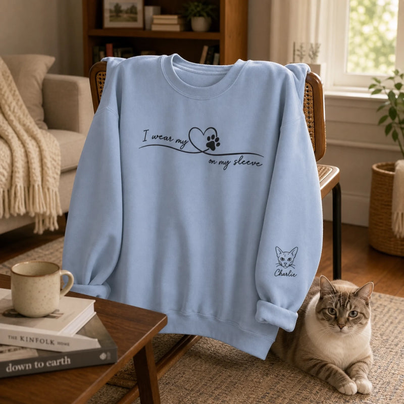 Custom Unisex Sweatshirt, Hoodie With Design On Sleeve - Personalized Christmas Birthday Gifts For Dog Cat Lovers, Dog Dad And Mom, Cat Owners - My Heart Runs On Paw Power