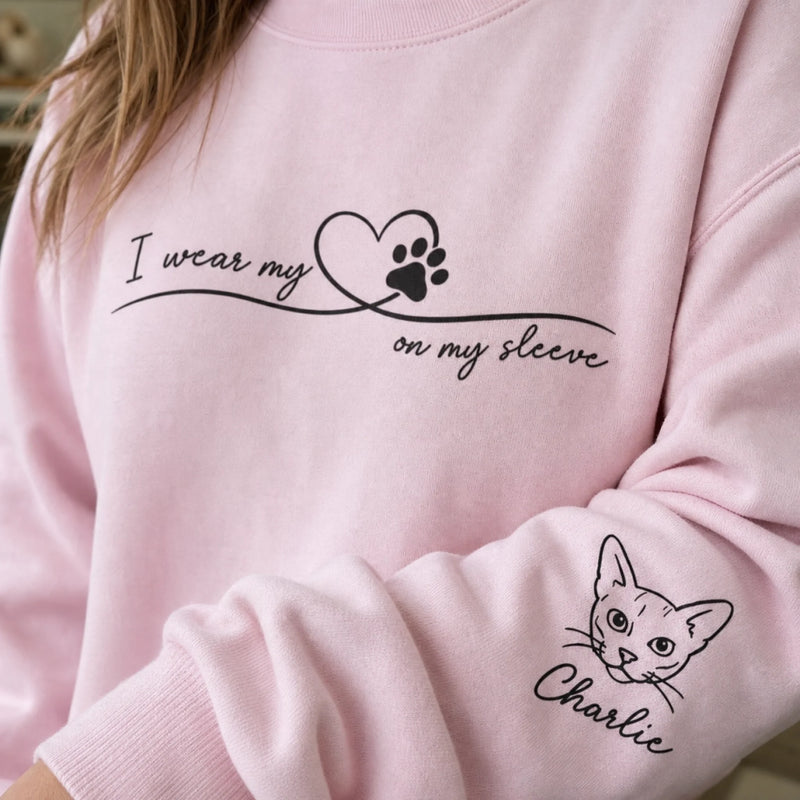 Custom Unisex Sweatshirt, Hoodie With Design On Sleeve - Personalized Christmas Birthday Gifts For Dog Cat Lovers, Dog Dad And Mom, Cat Owners - My Heart Runs On Paw Power