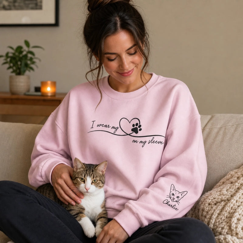 Custom Unisex Sweatshirt, Hoodie With Design On Sleeve - Personalized Christmas Birthday Gifts For Dog Cat Lovers, Dog Dad And Mom, Cat Owners - My Heart Runs On Paw Power