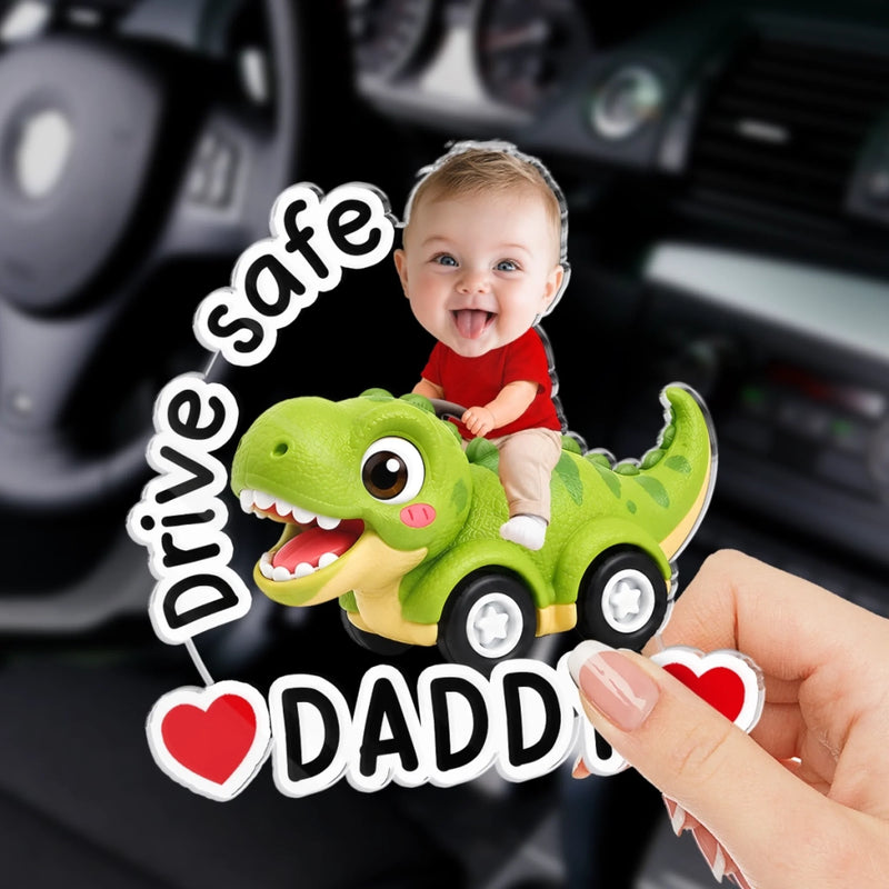 Custom Photo Acrylic Car Visor Clip - Personalized Father's Day Gifts For Dad, Grandpa - Riding Into Happy Memories