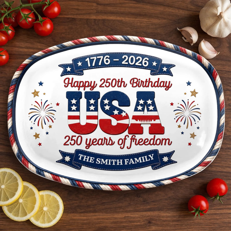Custom Platter - Personalized America 250th Anniversary Gifts For Mom, Dad, Brother, Sister, Kids - Sweet Land Of Liberty