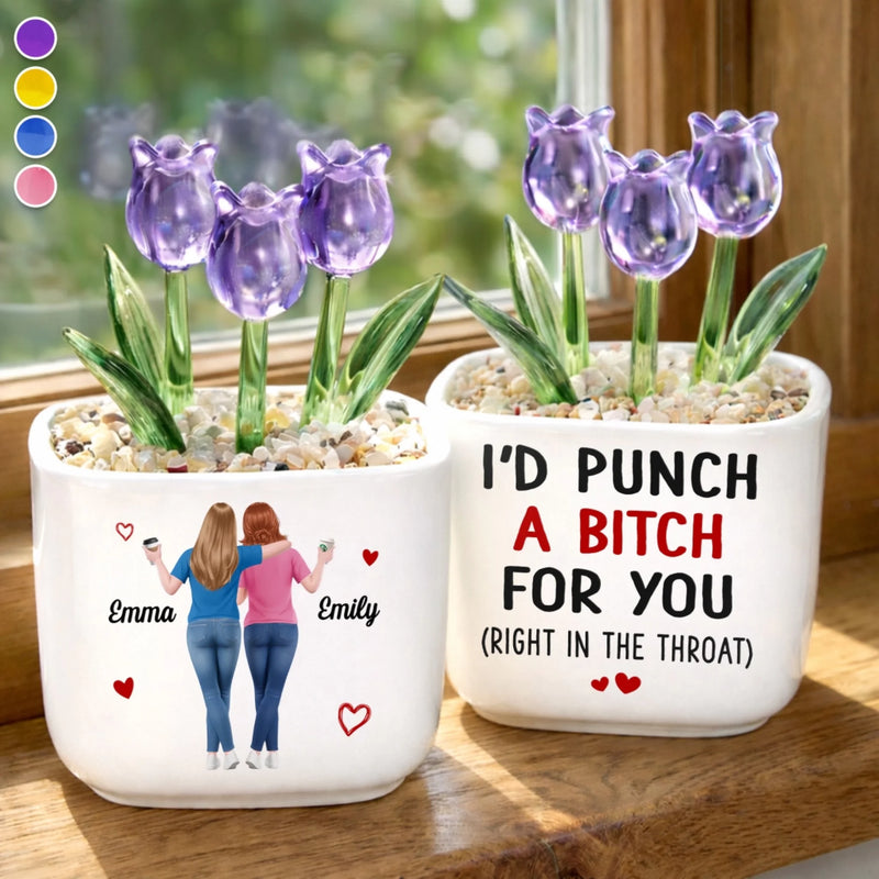 Custom Glass Everlasting Tulips - Personalized Best Friend Birthday Gifts For Women, Besties, Sisters, BFF - Ride Or Die, Literally