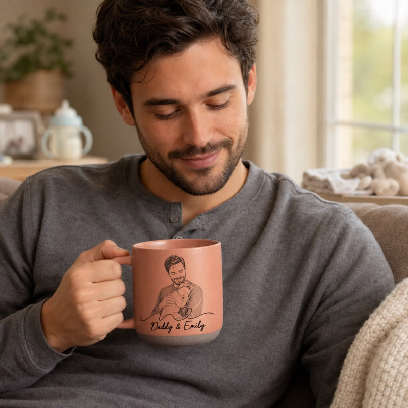 Custom Photo Printed Pottery Mug - Personalized Father's Day, Baby Shower, Gender Reveal Gifts For New Moms, New Dads, New Parents - Tiny Hands, Biggest Love