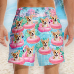 Custom Photo Tropical Hawaiian Aloha Men Beach Shorts - Personalized Summer Vacation And Travel Gifts For Dog Cat Lovers, Dog Dad And Mom, Cat Owners - Flamingo Float Club President