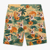 Custom Photo Tropical Hawaiian Aloha Men Beach Shorts - Personalized Summer Vacation And Travel Gifts For Dog Cat Lovers, Dog Dad And Mom, Cat Owners - Golden Hour, Golden Pups